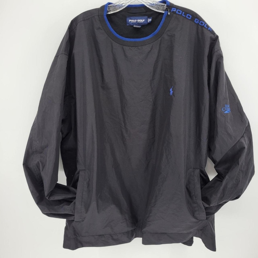 VTG Polo Golf Ralph Lauren Mens XXL Black Blue Windbreaker Pullover 1990s